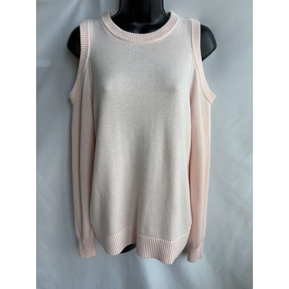 Michael Kors Blush Pink Knit Sweater Cold Shoulder Size S Barbiecore Classy